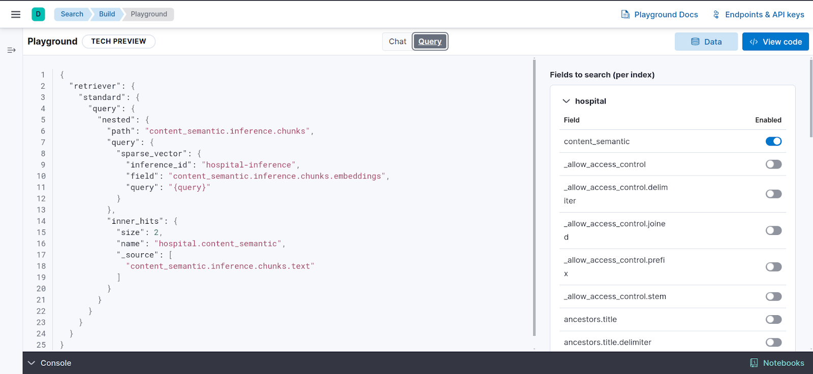 Elastic Playground control which fields to send to the LLM to use in search