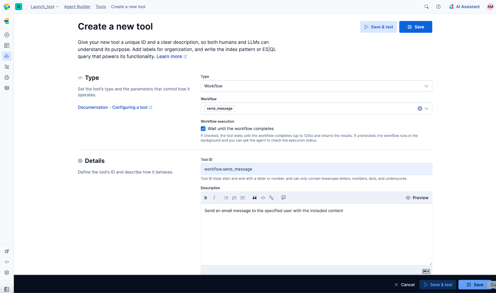Create a new tool in Agent Builder