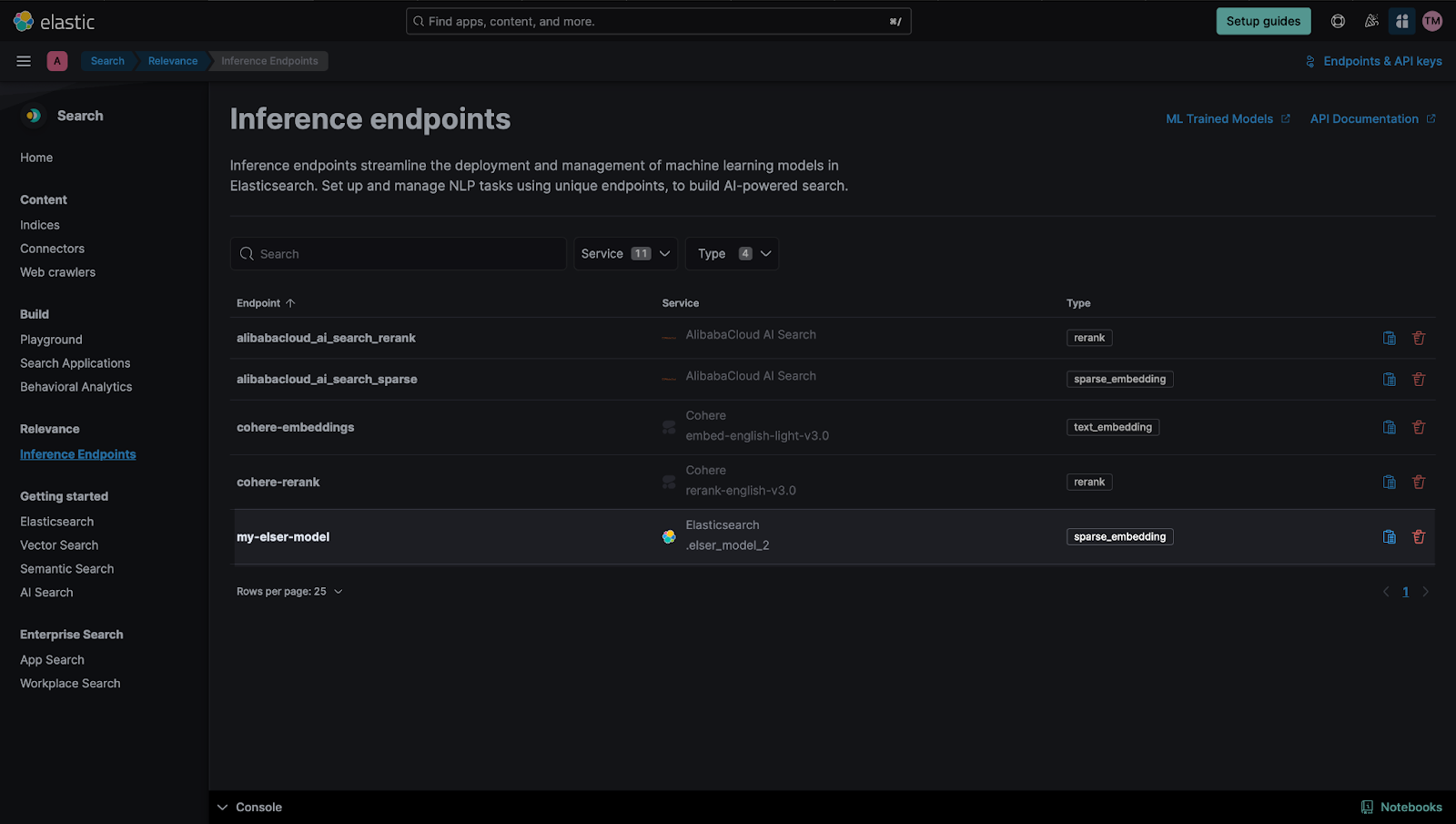 Inference Endpoint in the Kibana UI