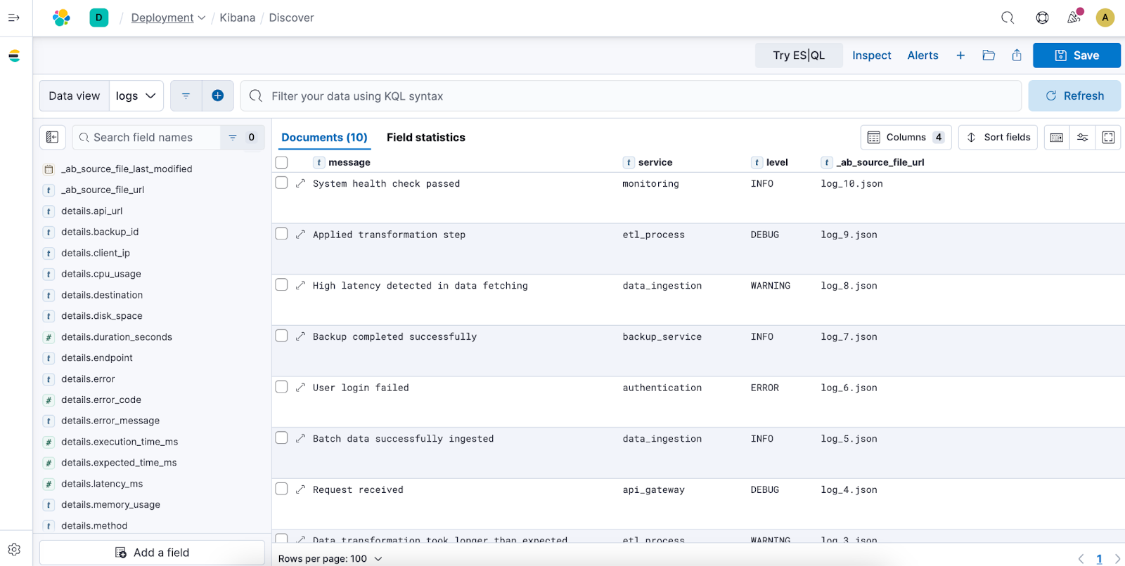 Airbyte and Elastic:  visualize the indexed data and perform analyses on it in Kibana