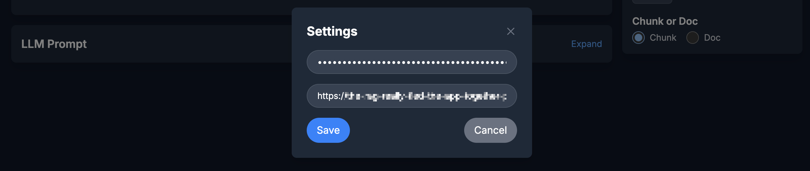 RAG UI: settings box
