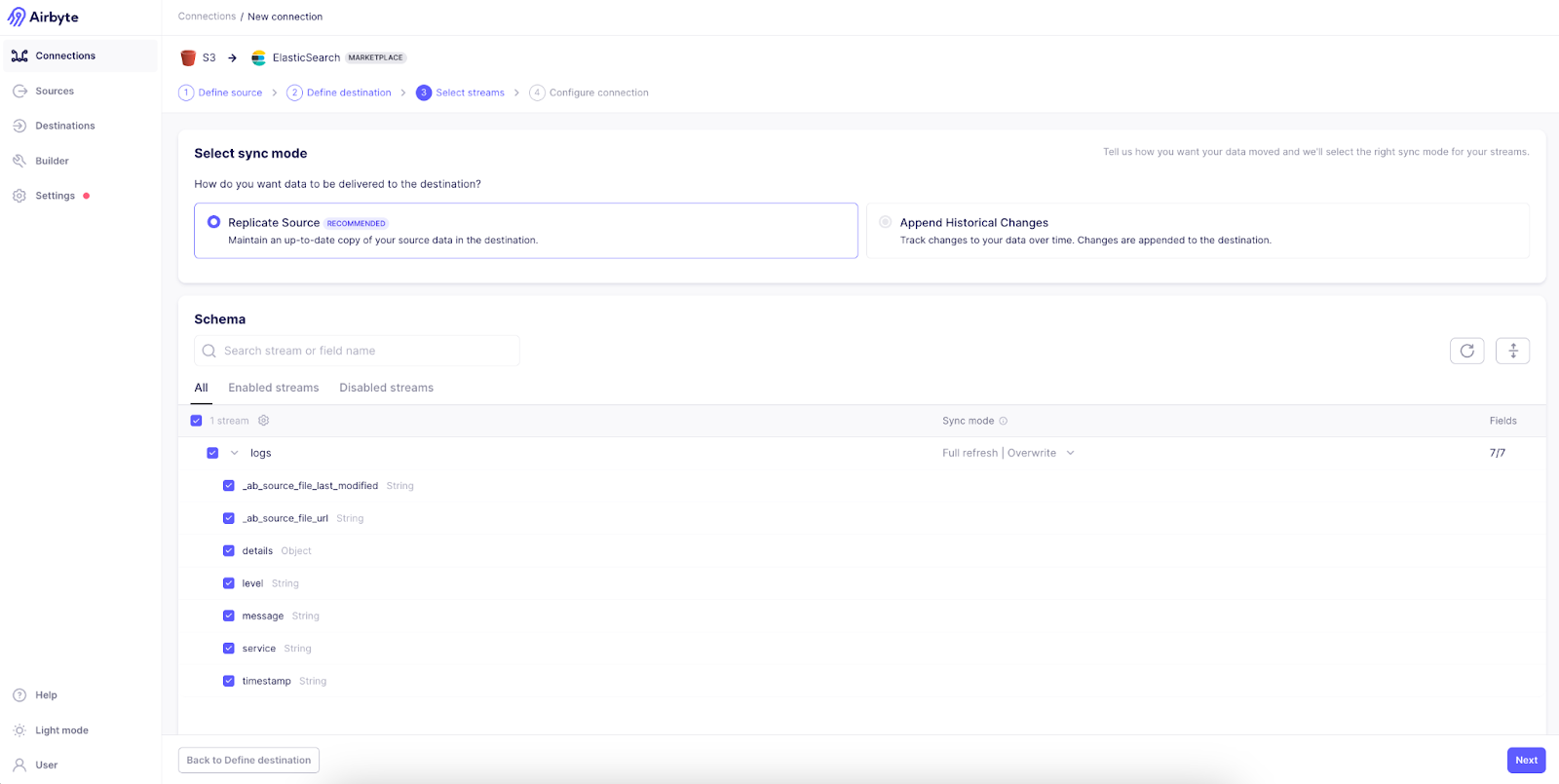 Define the Sync Mode in Airbyte