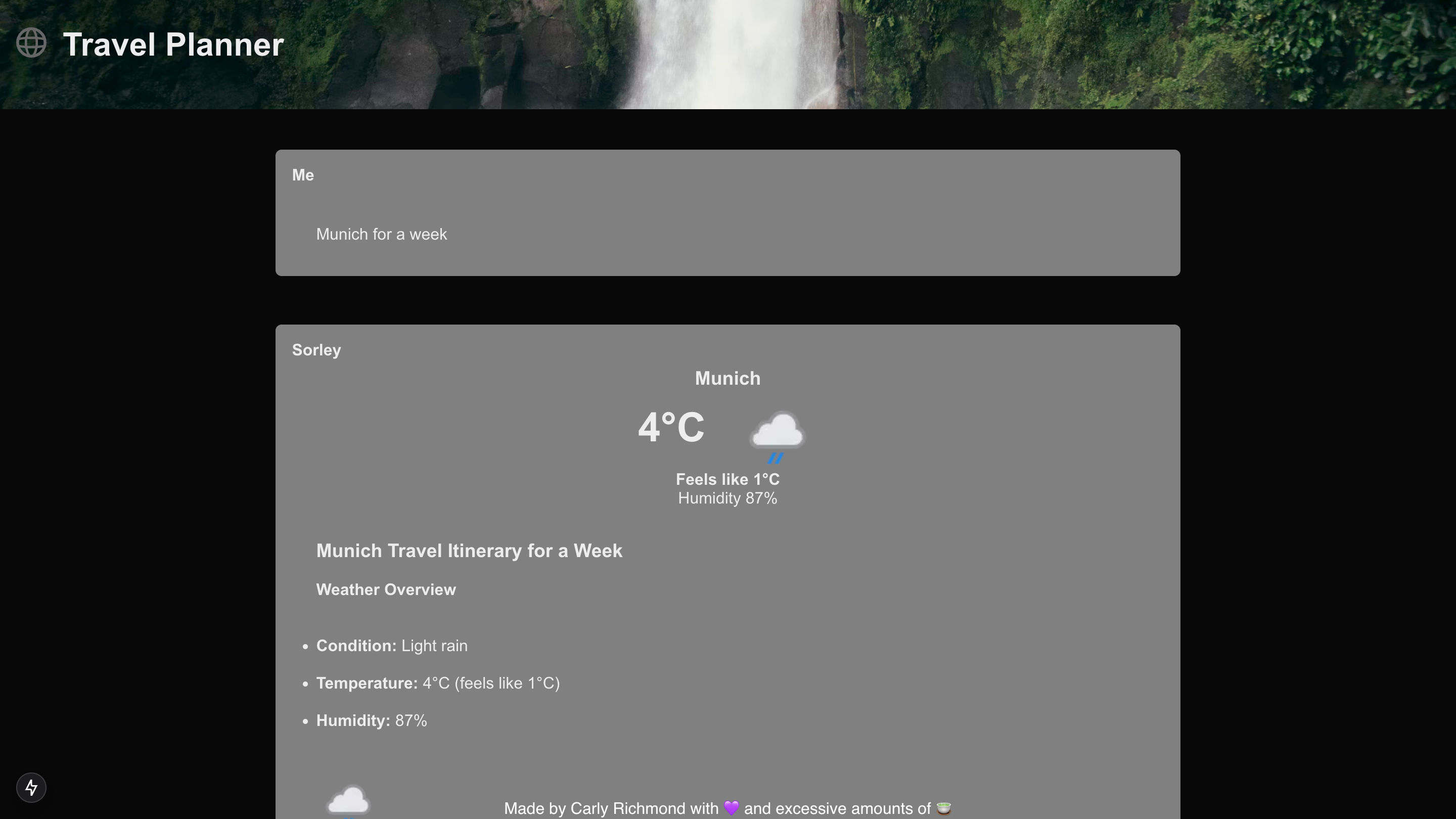 Weather tool screenshot for AI agent app