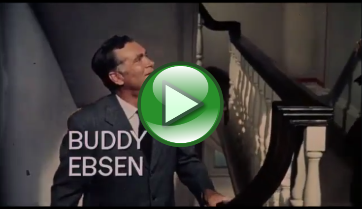 A video thumbnail showing a man in a suit standing beside a staircase with white balusters and a dark handrail, with the overlaid text “Buddy Ebsen" (score 0.3885).