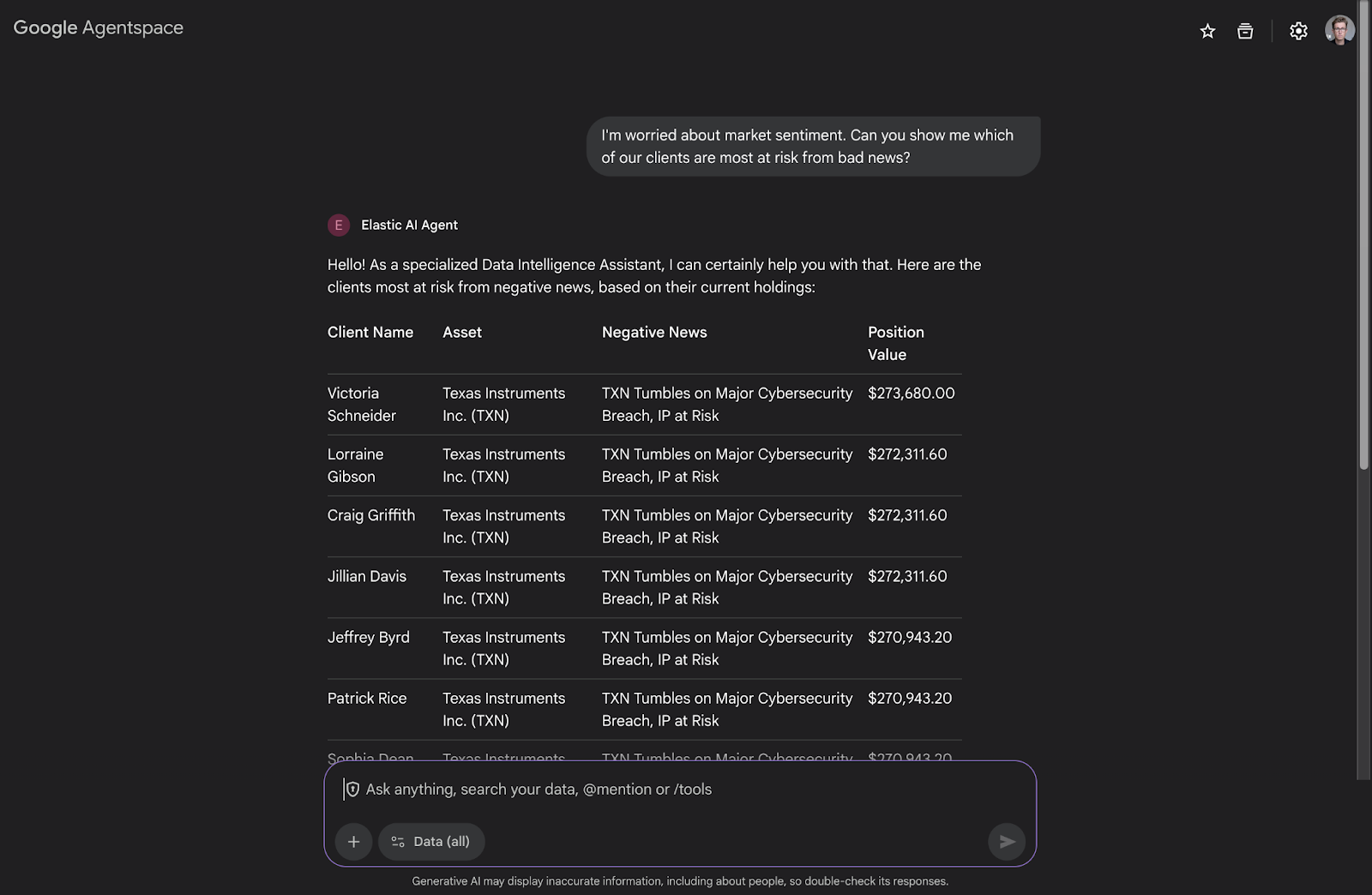 A user asking Agentspace a query and what happens to the query behind the scenes