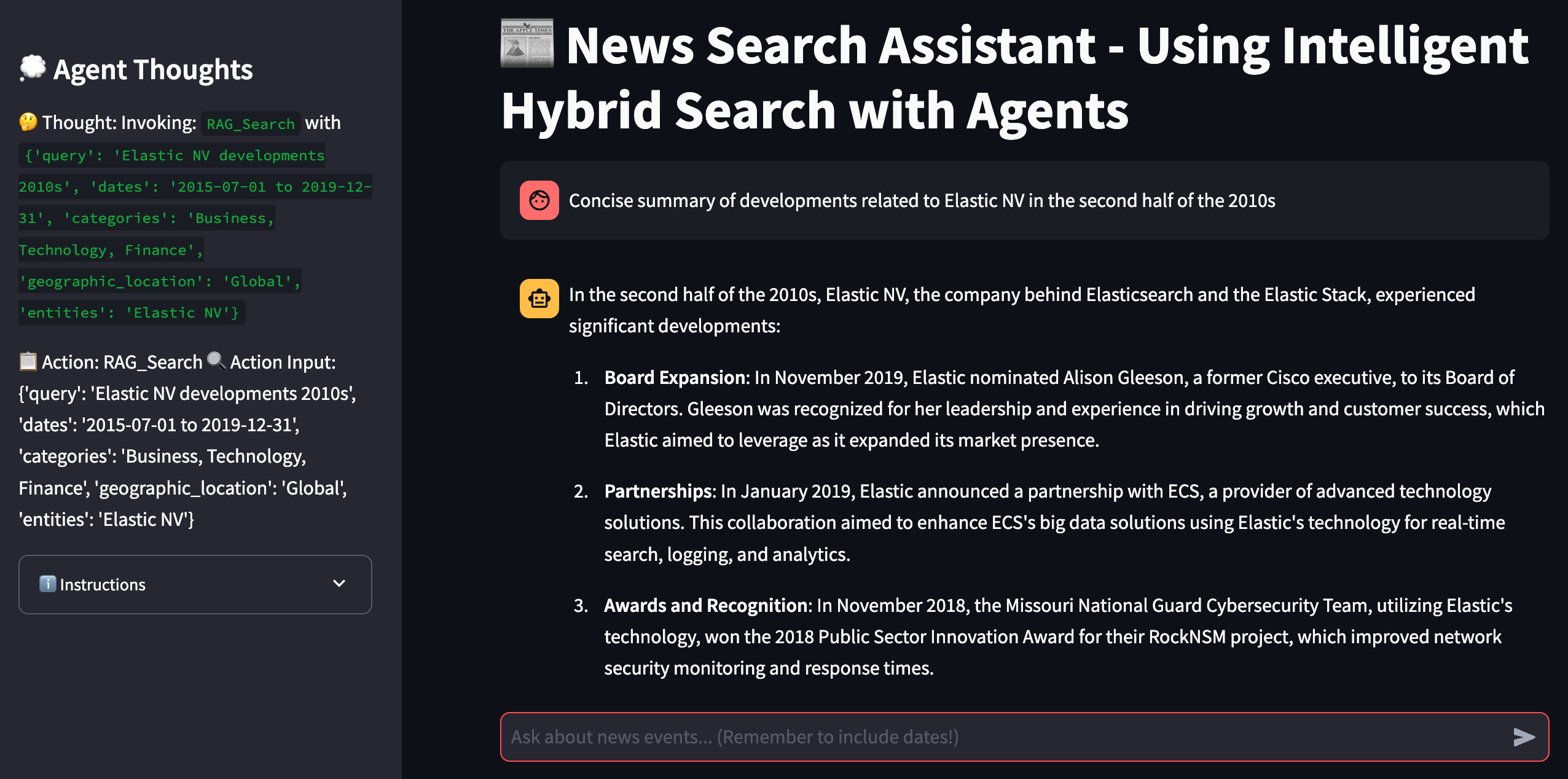 Agentic search UI - Hybrid search with LLM agents