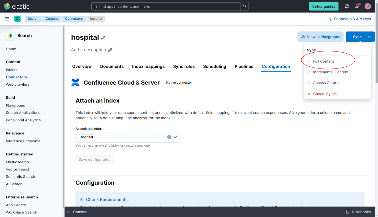 Full Content Sync to index our wiki to chat with data