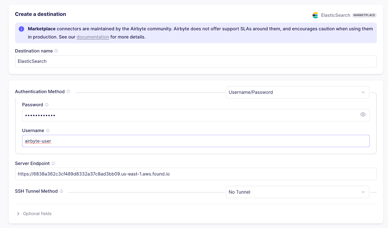 Create a destination in Elastic Cloud for Airbyte data ingestion