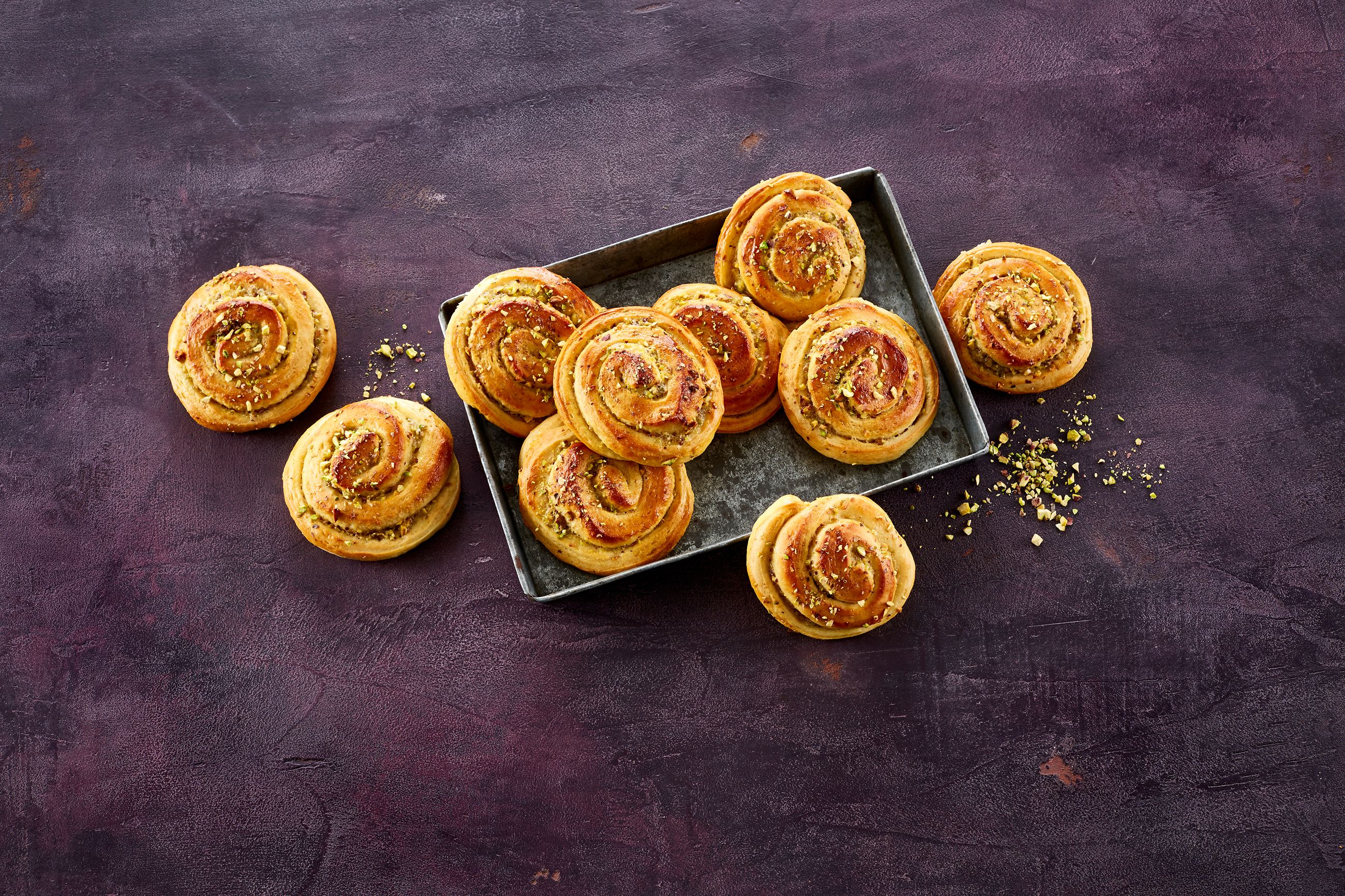 Snurrer med pistasj- og vaniljefyll