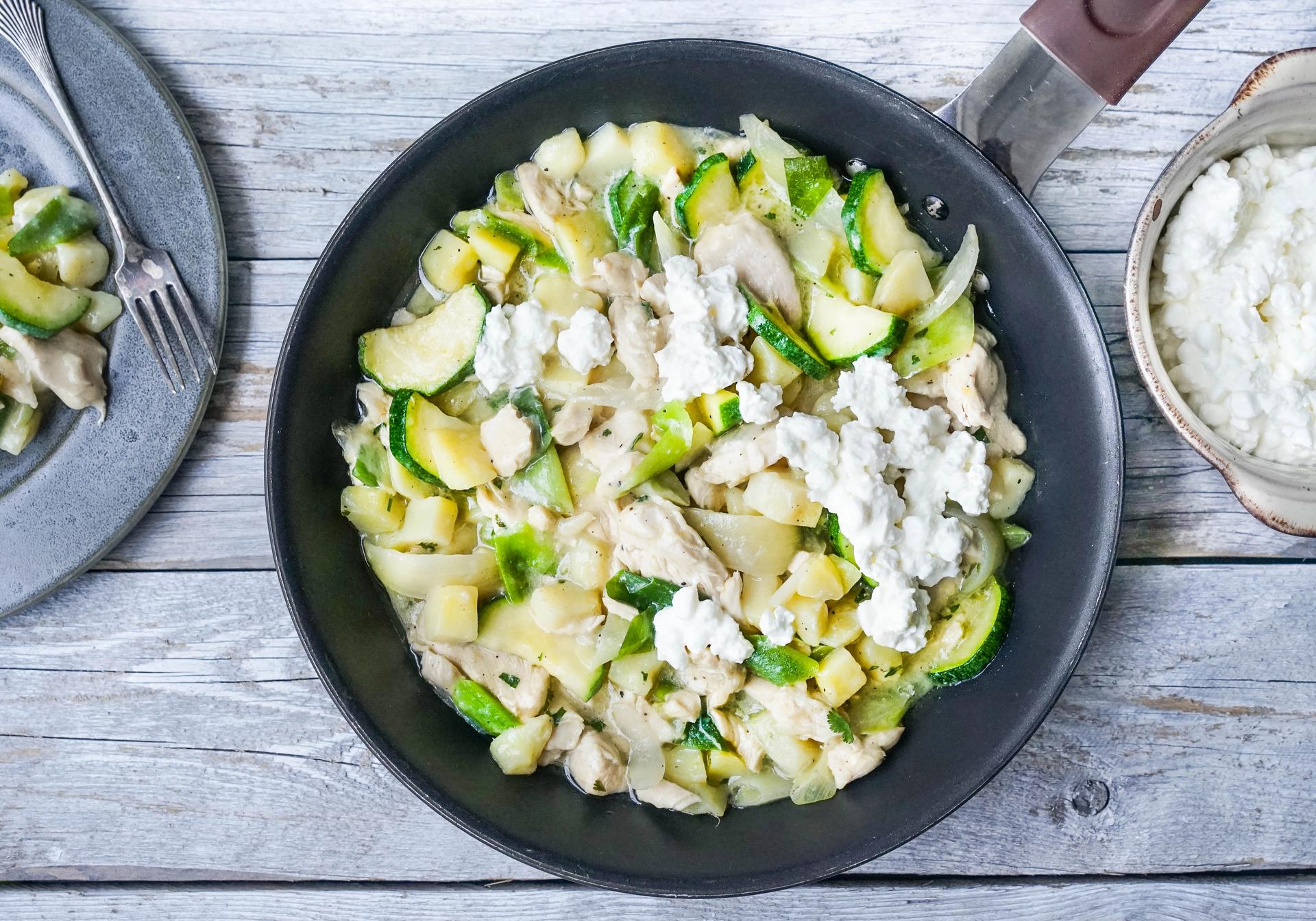 kyllingpanne med cottage cheese