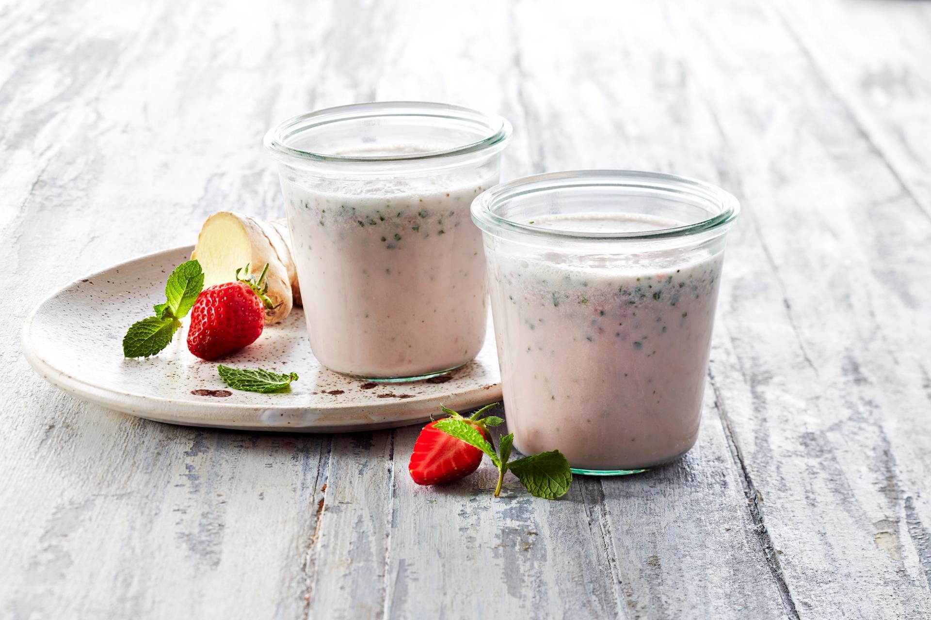 Jordbærmilkshake med mynte