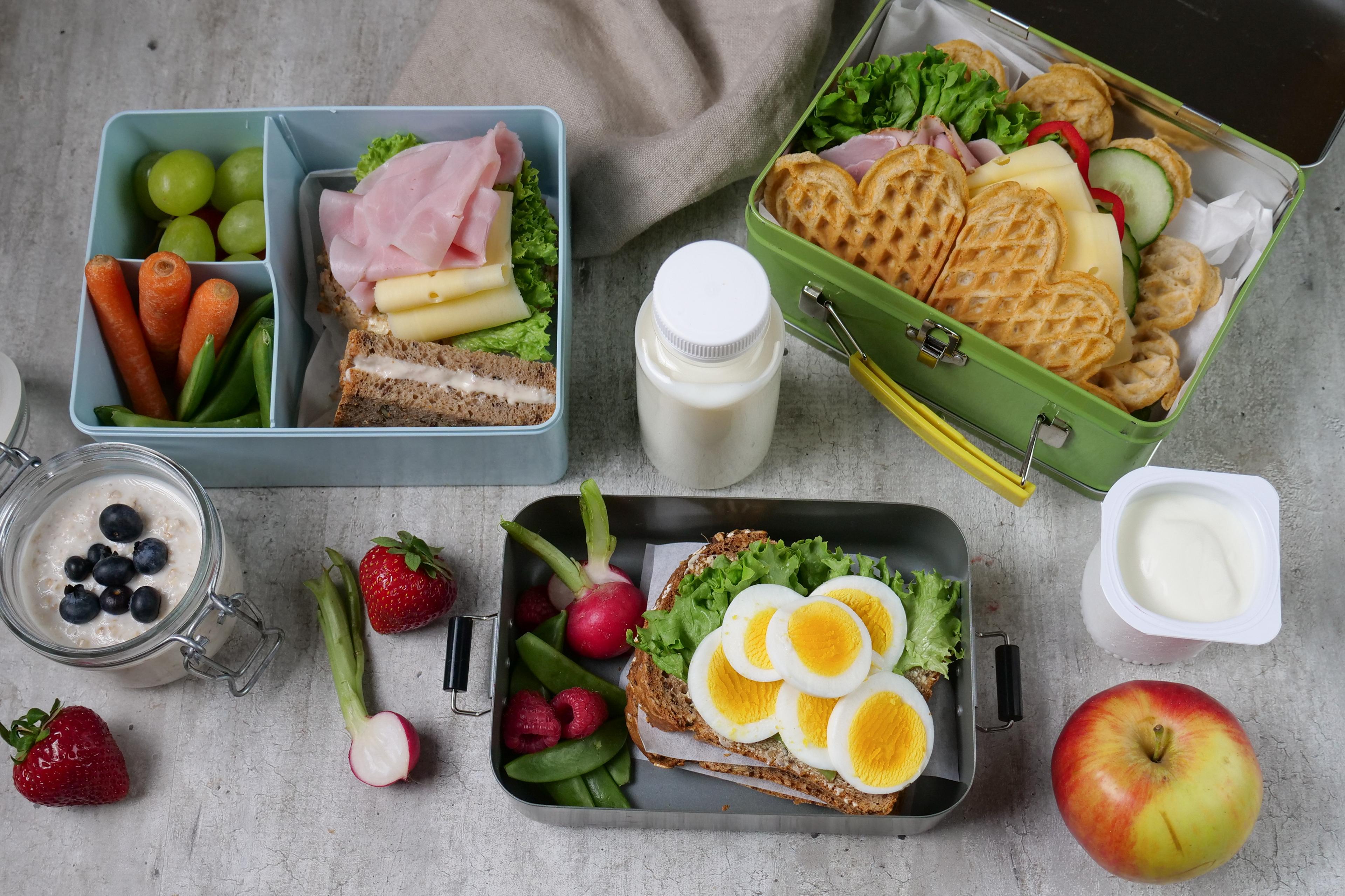 there are many different types of food in the lunch box .