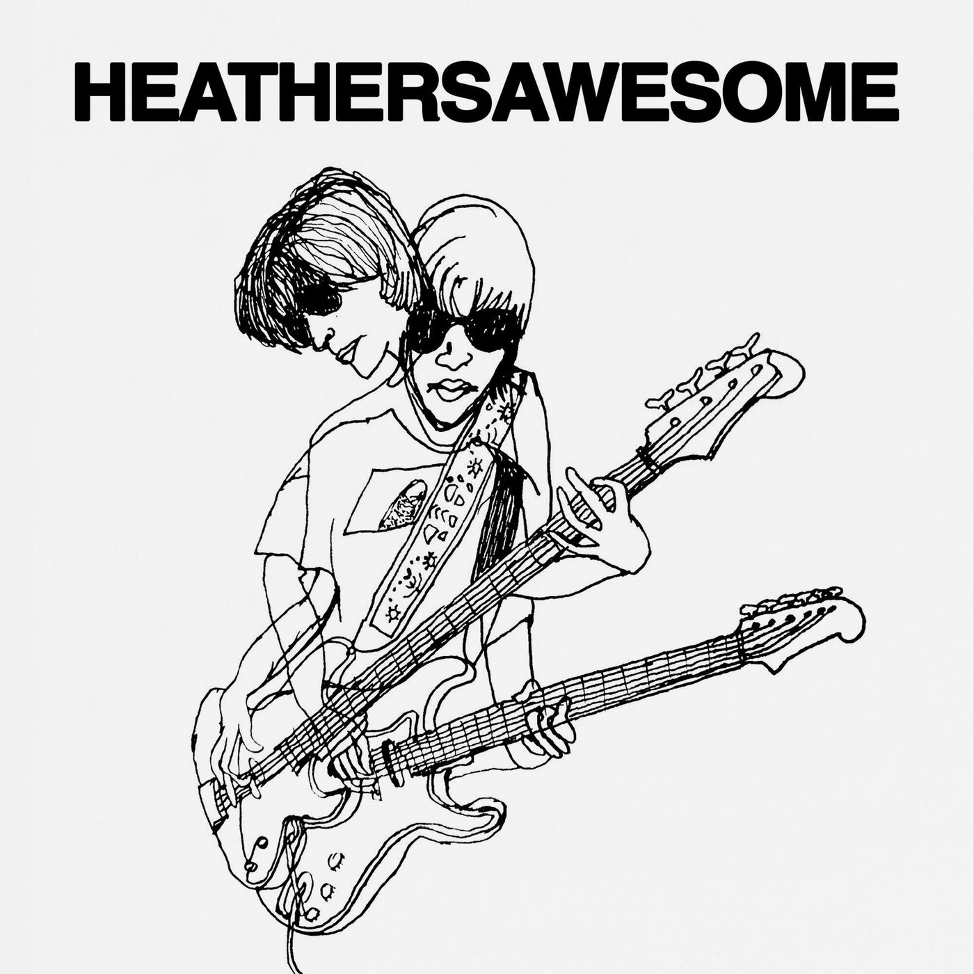 Black line drawing of a guitarist in sunglasses with HEATHERSAWESOME across the top of the Awesome cover