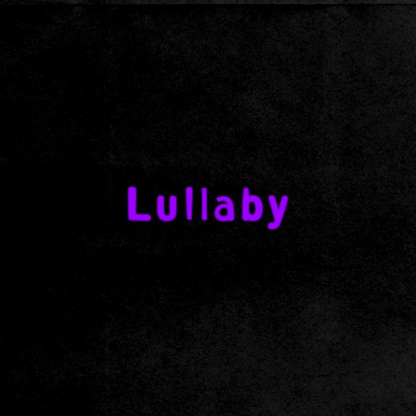 Single artwork for Bleech 9:3's Lullaby, the word Lullaby in purple on a black background