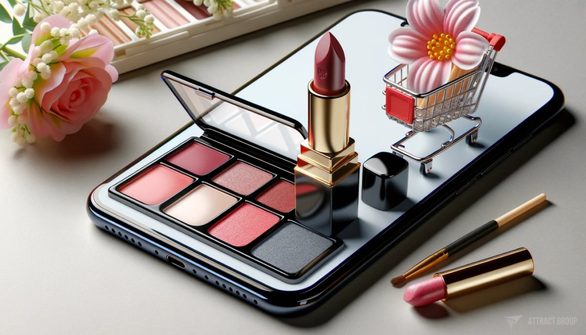 Comparing Ready-Made and Custom-Built Solutions.
Smartphone of a lipstick and eye shadow palette on the screen.