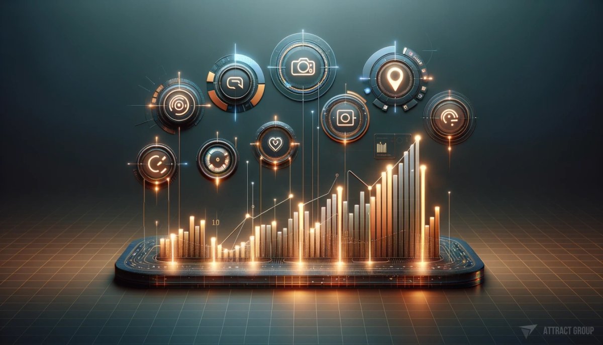 What Are Progressive Web Apps, smartphone with neon elements, icons, graphs 