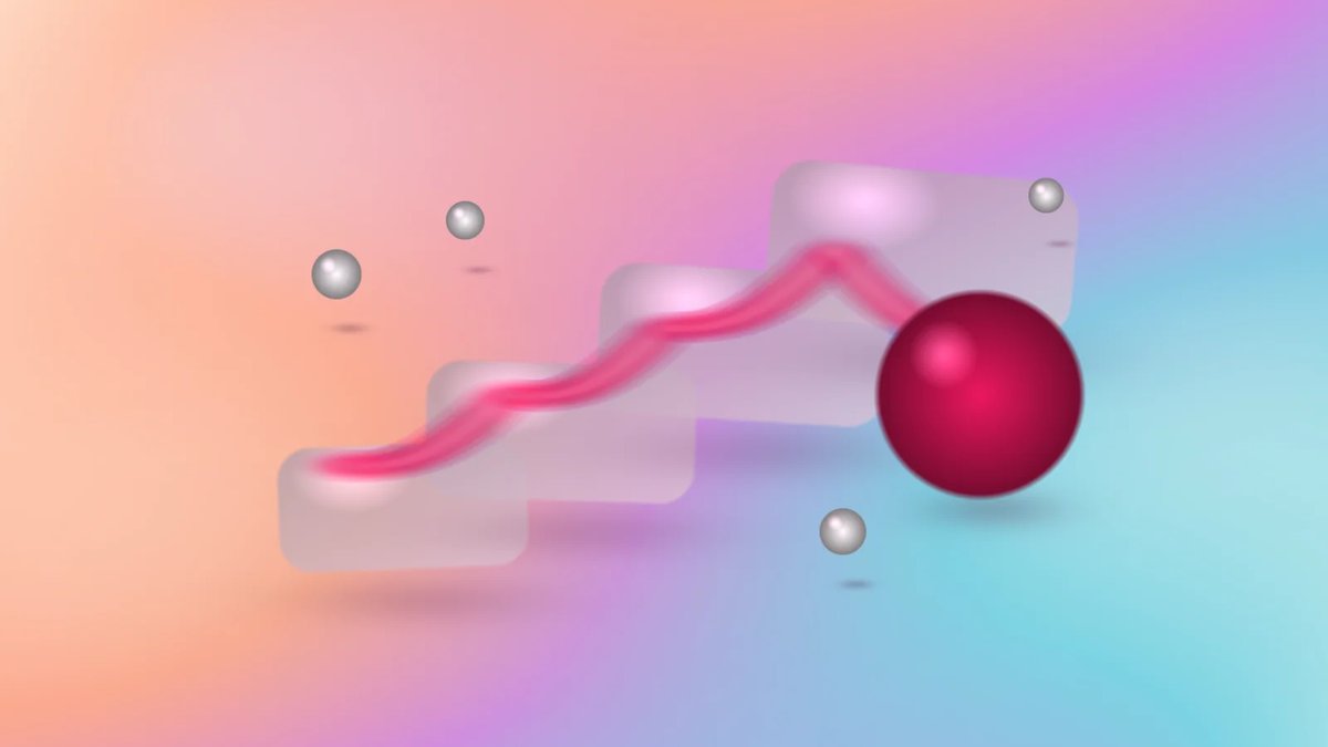 Abstract ascending software team structure blocks connected by a crimson glass ribbon on a luminous aurora gradient.