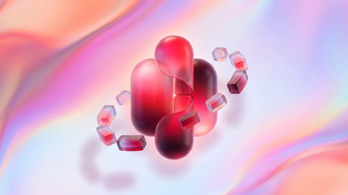 Abstract dimensional crimson AI agent system forms assembling on a luminous warm and cool aurora gradient background
