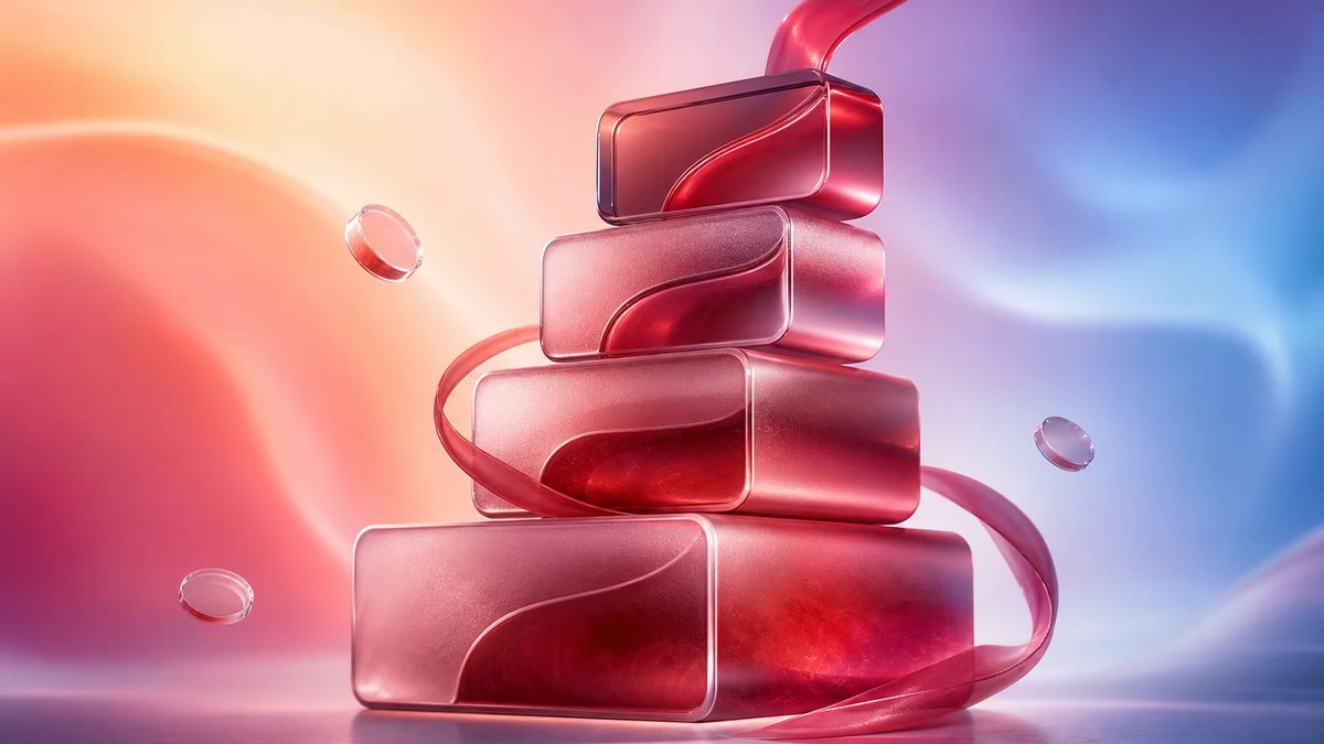 Dimensional crimson blocks ascending through a warm and cool aurora gradient, representing increasing AI app scope and cost.