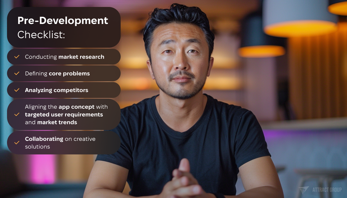 Pre-Development Checklist. Psychotherapist in the black t-shirt in the background.