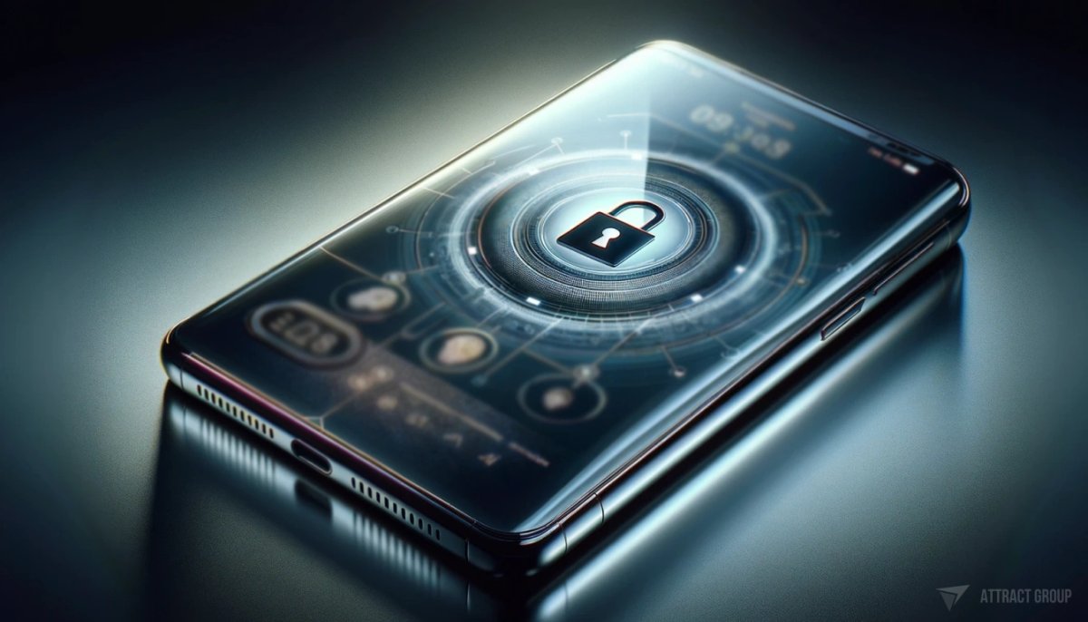 Secure Login: Implementing MFA Across Your Digital Accounts. A modern smartphone displaying a digital lock screen, symbolizing secure multi-factor authentication.