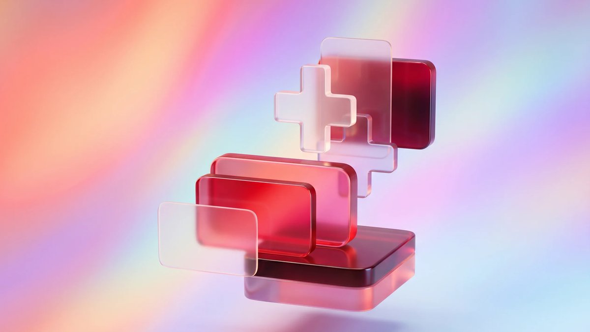 Abstract dimensional healthcare app budgeting blocks on a luminous gradient background