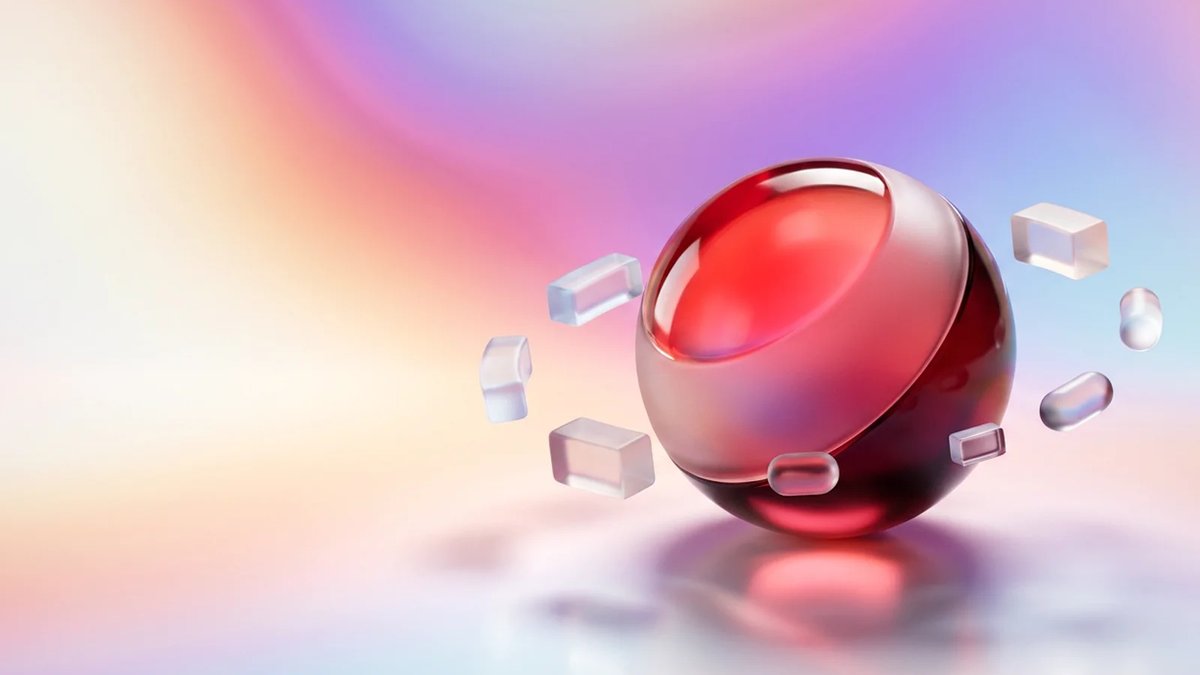 Abstract crimson glass forms and floating blocks representing background job orchestration for AI SaaS pipelines