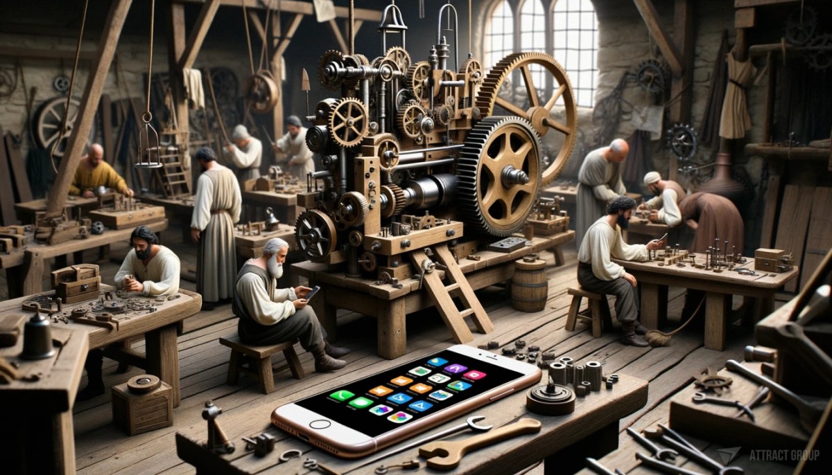 Importance of Choosing the Right Tool for Mobile App Development medieval illustration of developing mobile app