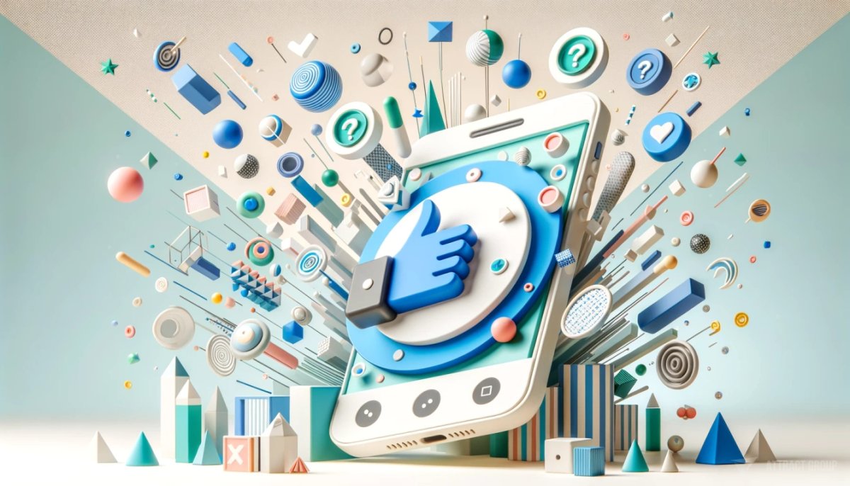 Illustration for marketing campaigns. Amazing render of an animated image featuring various 3D geometric shapes and playful objects.