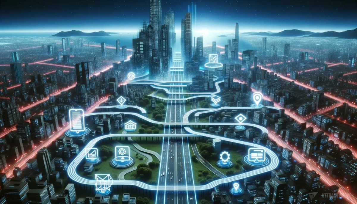 Roadmap to Selecting a Mobile Development Company, futuristic city neon roads