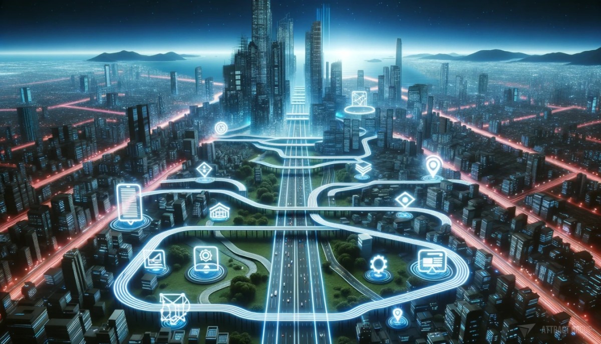 Roadmap to Selecting a Mobile Development Company, futuristic city neon roads