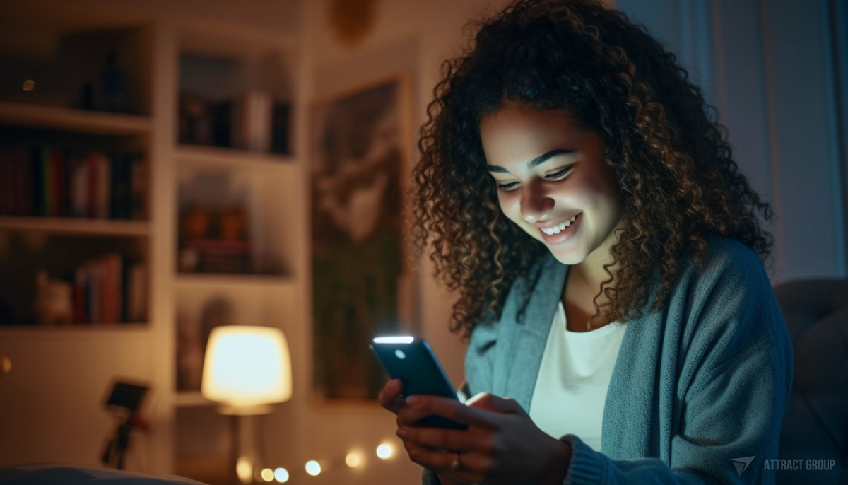 What is a Mobile App, and What is a Mobile Website? A mobile website operates much like any other website. Person with a smartphone in the cozy room, smiling.