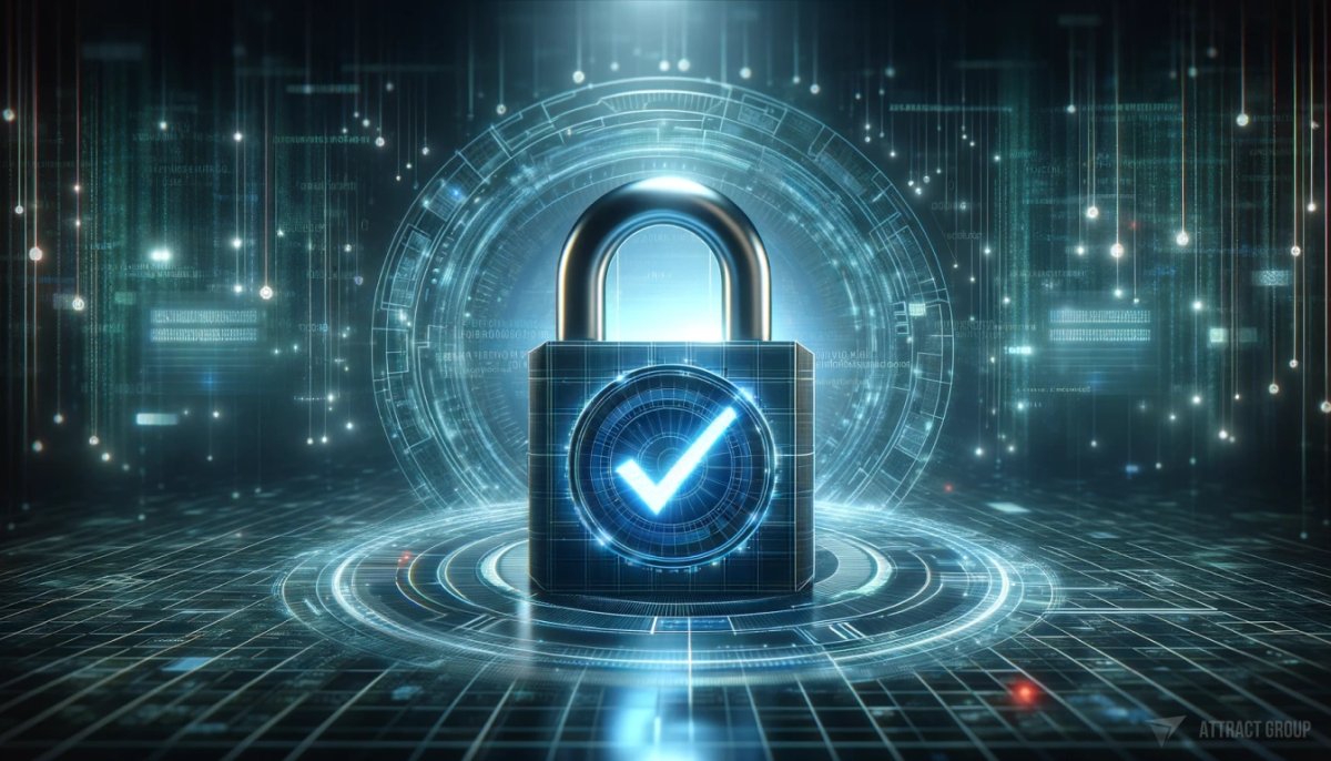 Future of Aviation Cybersecurity.
The central focus is a padlock with an illuminated checkmark, symbolizing secure protection.