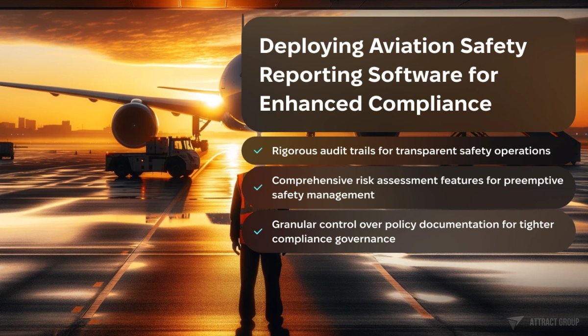Deploying Aviation Safety Reporting Software for Enhanced Compliance. 

The image foreground features a ground crew member, viewed from behind, wearing a high-visibility orange vest. They are facing a large commercial airliner which dominates the scene, positioned on the tarmac and ready for ground operations with the jet bridge retracted, suggesting it's either preparing for departure or has just arrived.