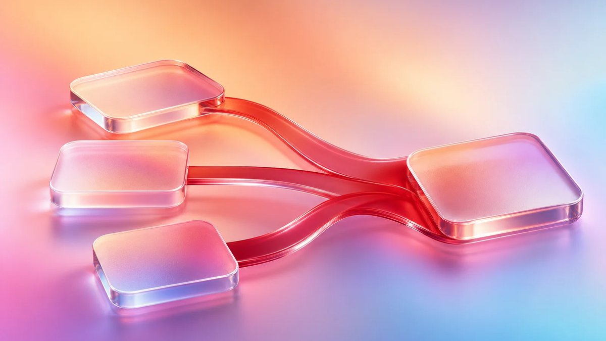 Abstract premium commerce flow connecting mobile web, PWA, and app surfaces through crimson glass ribbons.