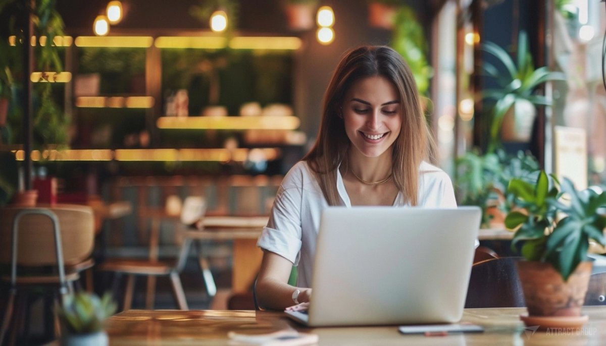 Loyal client, woman with laptop