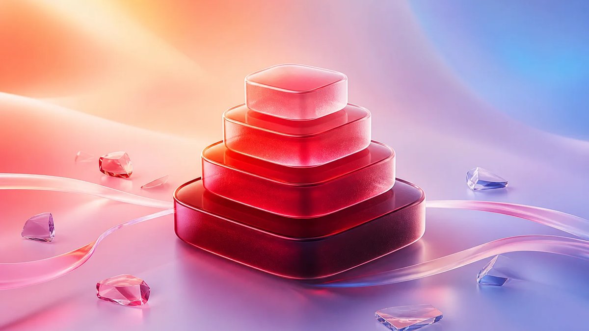 Abstract premium stack of crimson glass blocks representing an enterprise MVP becoming production-ready