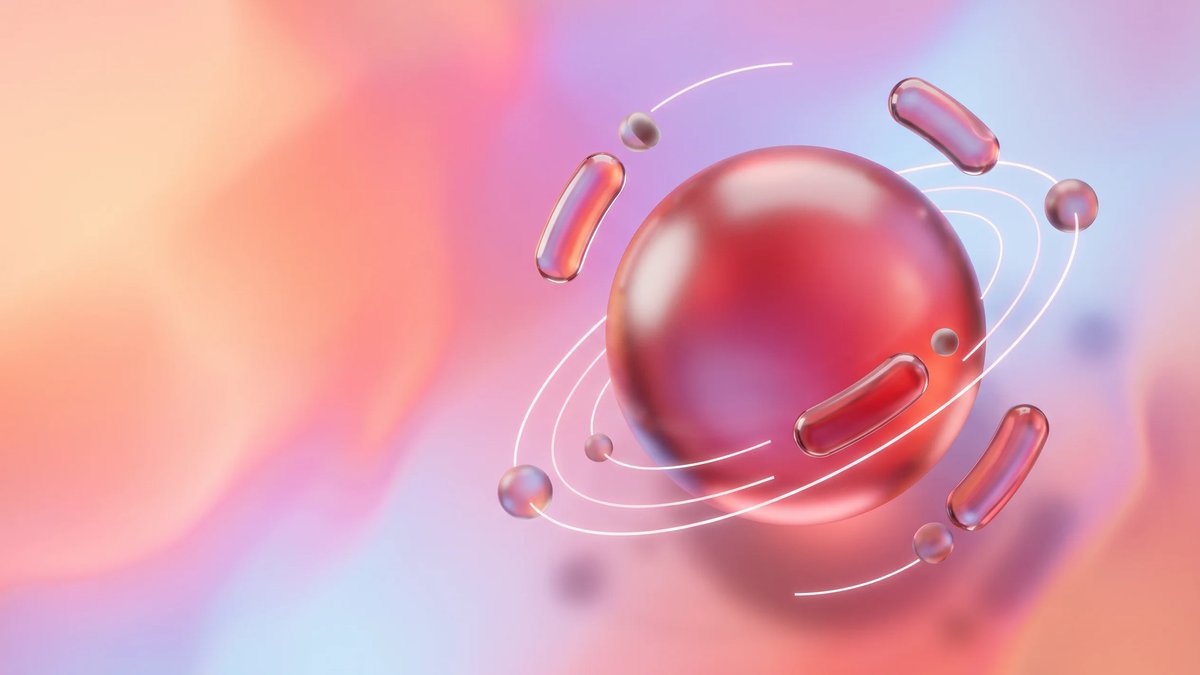 Abstract crimson 5G connectivity core with glass signal forms on a luminous healthcare technology gradient