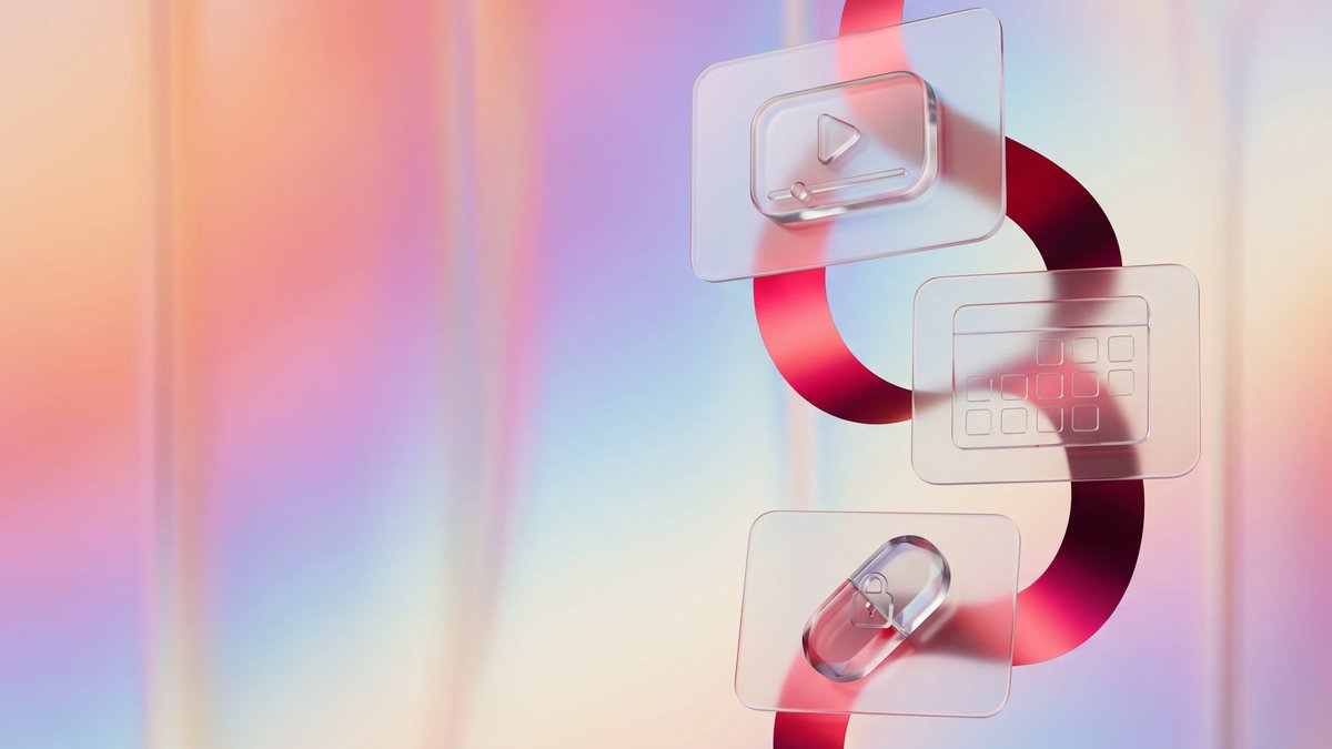 Abstract dimensional telemedicine workflow forms on a luminous aurora gradient background