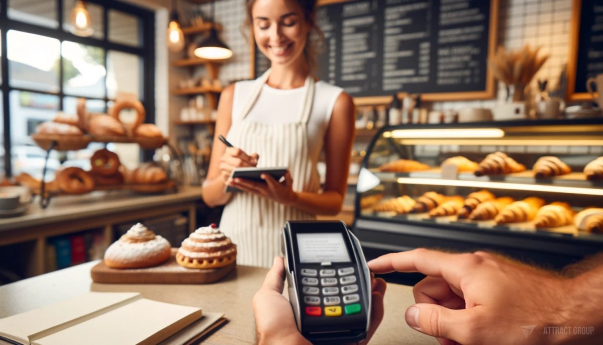 Integration Differences with Existing Retail Systems. A customer at a cafe or bakery counter