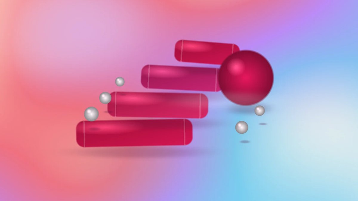 Abstract dimensional startup evaluation blocks ascending toward a polished crimson decision hub on a luminous aurora gradient.