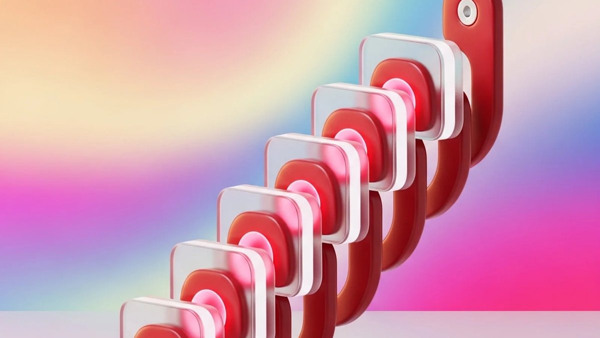Abstract editorial illustration of modular crimson and frosted-glass forms assembling step by step into a unified AI agent system.