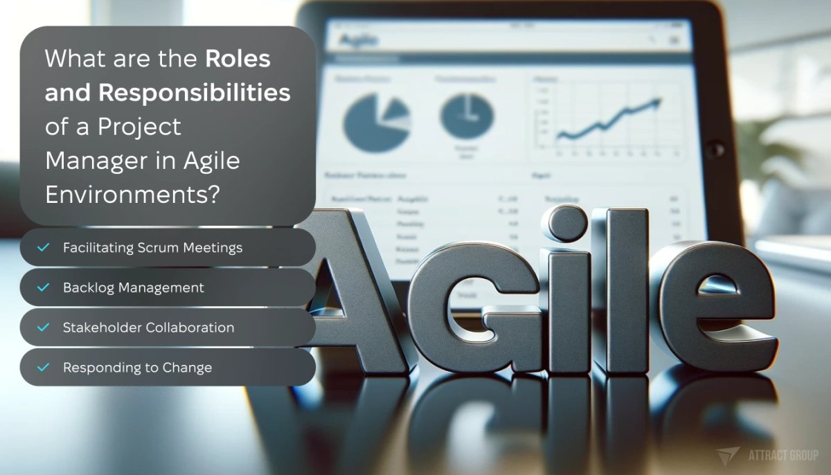 What Are the Roles and Responsibilities of a Project Manager in Agile Environments? Blurry tablet with CRM on the background.