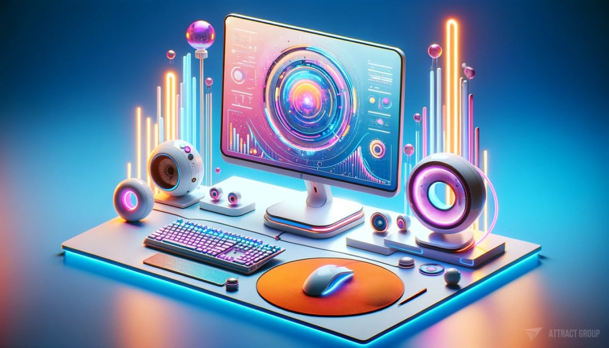 POC as a Predictive Tool in Software Development. A stylized, futuristic workspace.