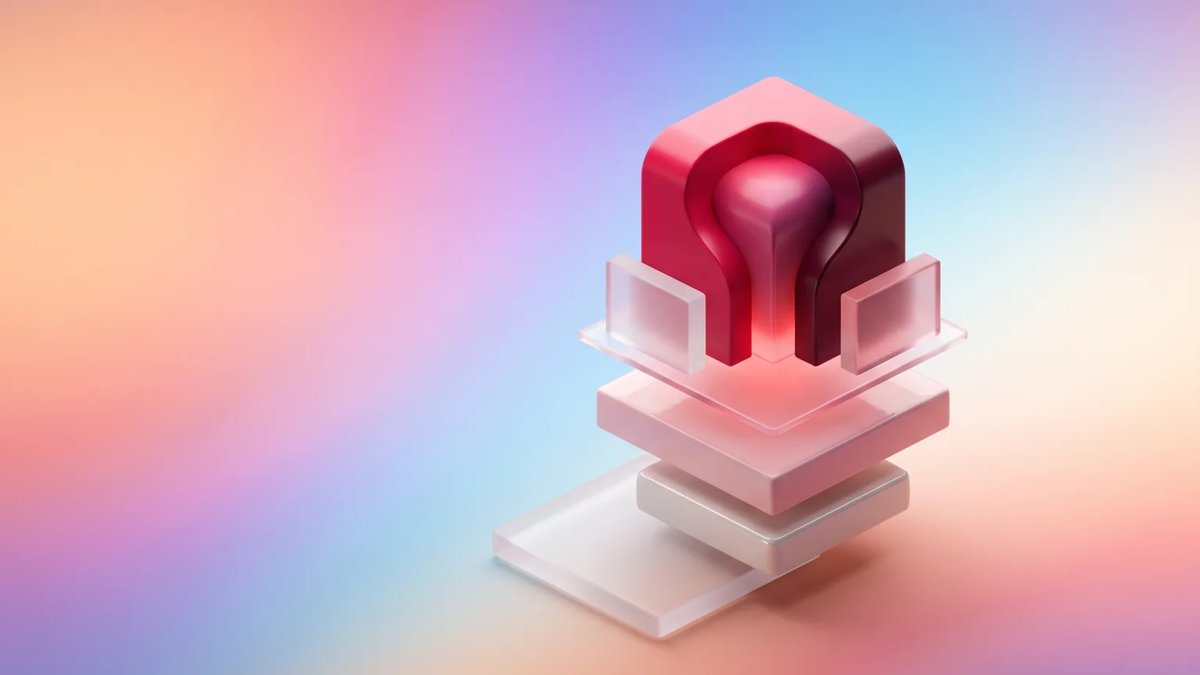 Abstract ascending stack of polished crimson and frosted glass estimation blocks on a luminous peach, rose, lavender, and sky-blue aurora gradient