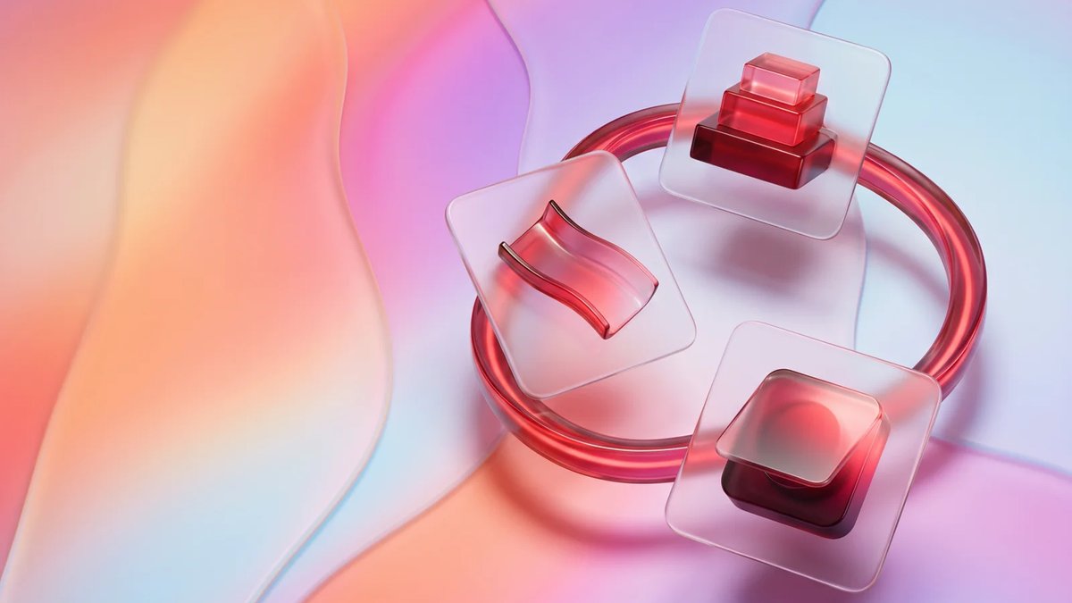 Abstract hospital inventory management software image with connected frosted glass cards and crimson supply forms