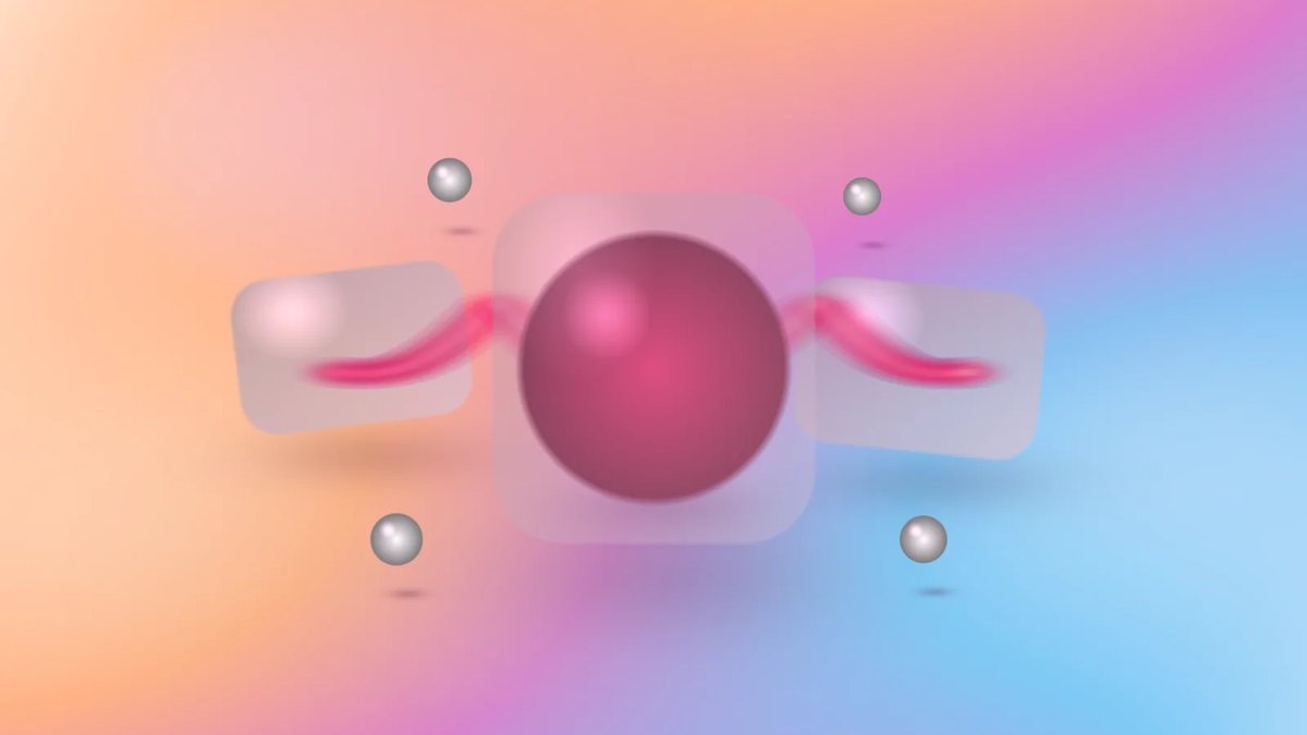 Abstract website reliability core with frosted glass panels and a crimson connecting ribbon on a luminous aurora gradient.