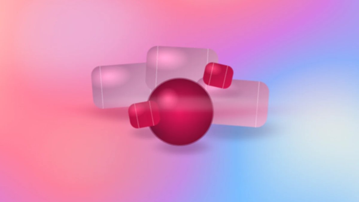 Abstract dimensional loyalty cards and crimson retail system forms on a luminous warm cool aurora gradient.