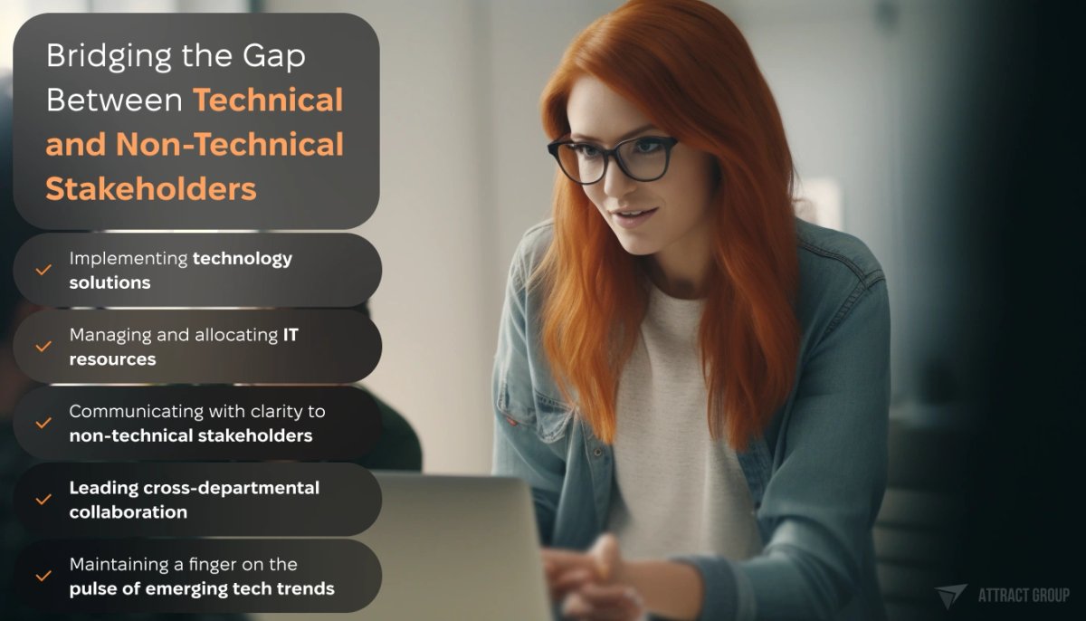 Red haired Project Manager in glasses with laptop