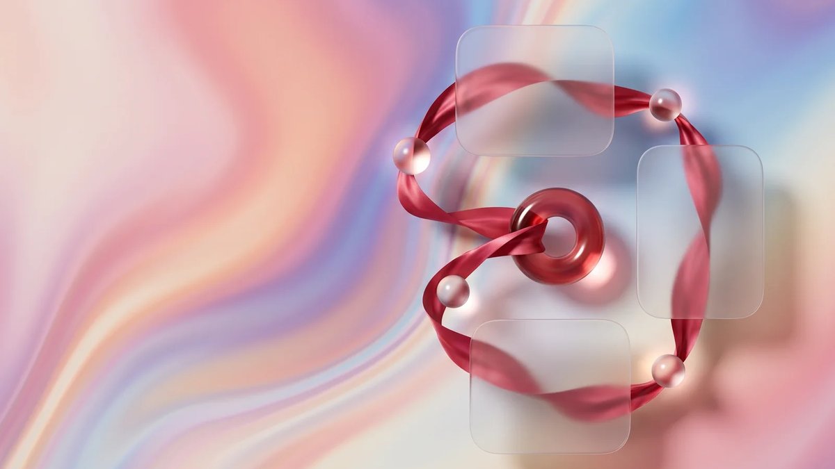 Abstract dimensional illustration of wearable healthcare sensor data flowing through frosted glass cards into organized care insights.